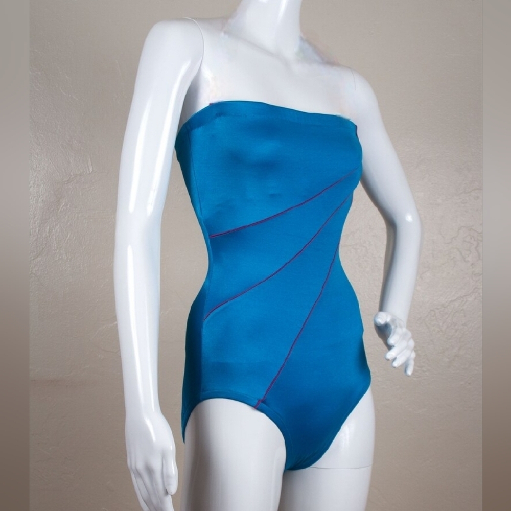 Vintage Rose Marie Reid 1970s 1980s One-Piece Strapless Swimsuit